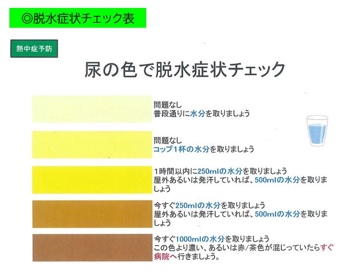 尿 脱水症状 チェック表 熱中症対策